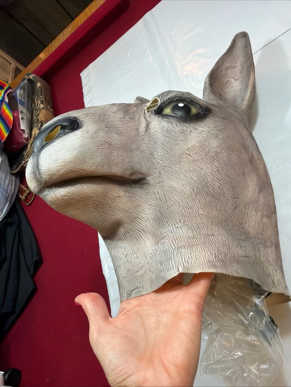 Kangaroo Head Gray Animal Mask Latex Adult Size Halloween Masquerade Long Ears